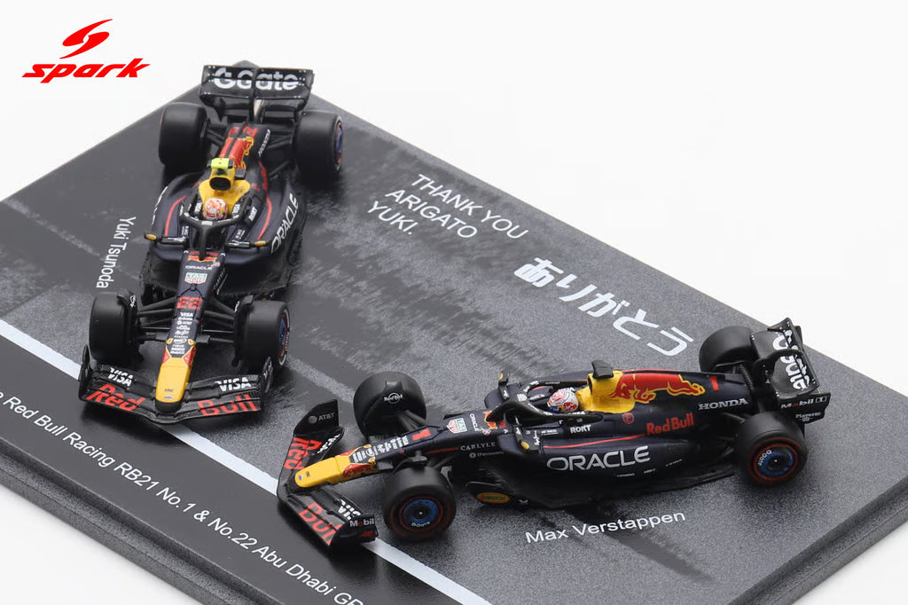 Pre-Order - Oracle Red Bull Racing RB21 No.1 & No.22 Abu Dhabi GP 2025 Max Verstappen & Yuki Tsunoda - Thank You, Yuki 1:64