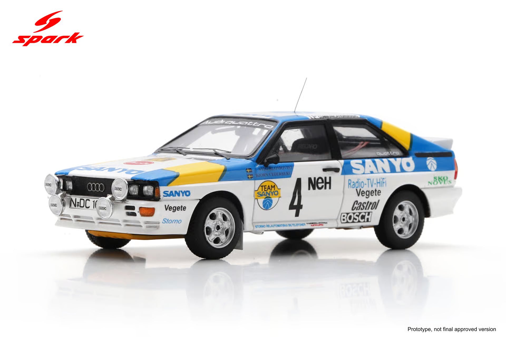 Pre-Order Audi Quattro No.4 Winner Swedish Rally 1982 S. Blomqvist - B. Cederberg