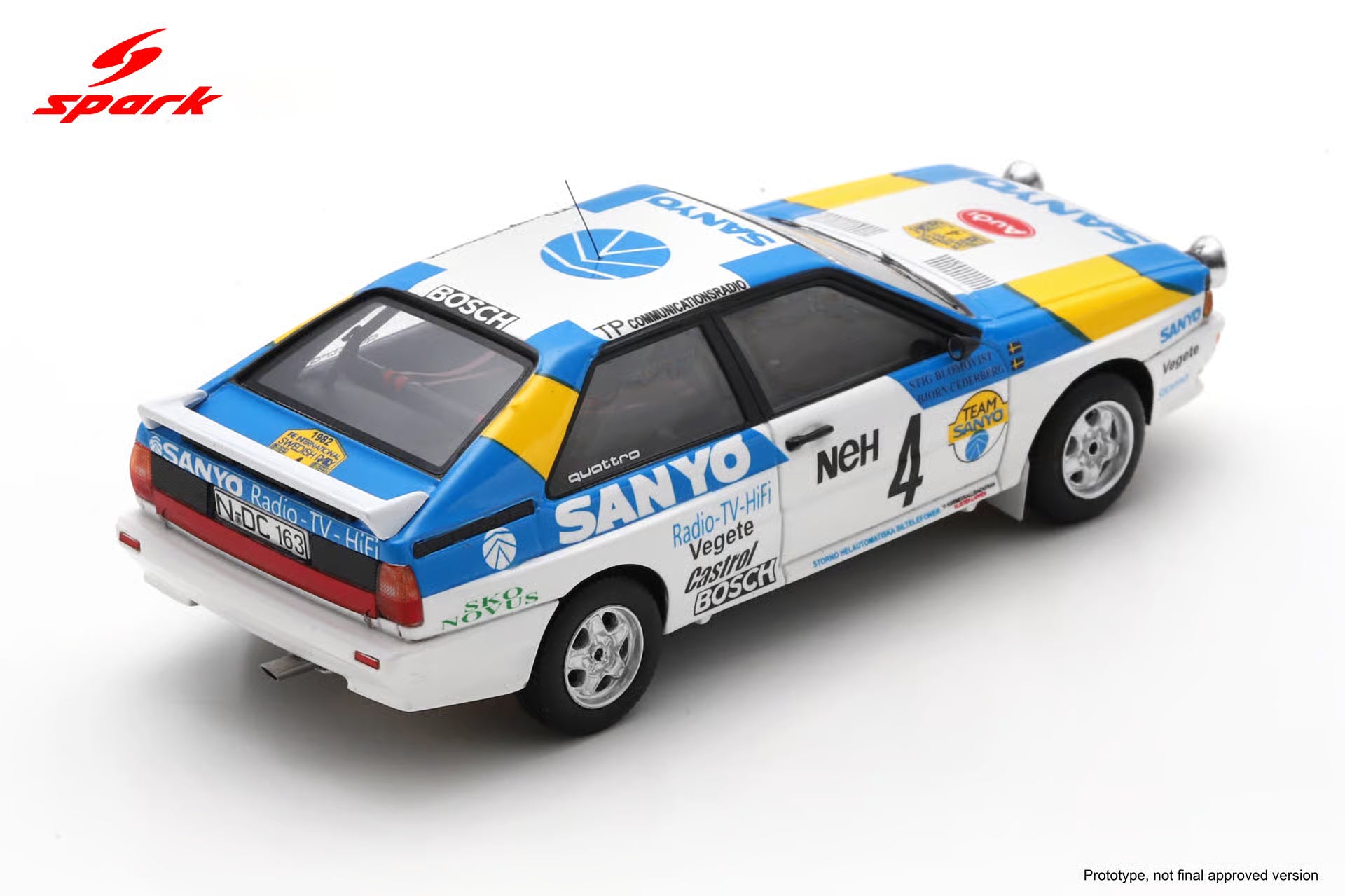 Pre-Order Audi Quattro No.4 Winner Swedish Rally 1982 S. Blomqvist - B. Cederberg