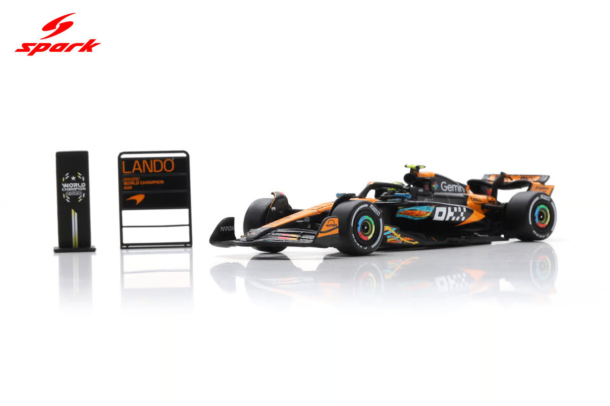 McLaren MCL39 No.4 3rd Abu Dhabi GP 2025 Lando Norris F1 Drivers' World Champion 2025 with pit board