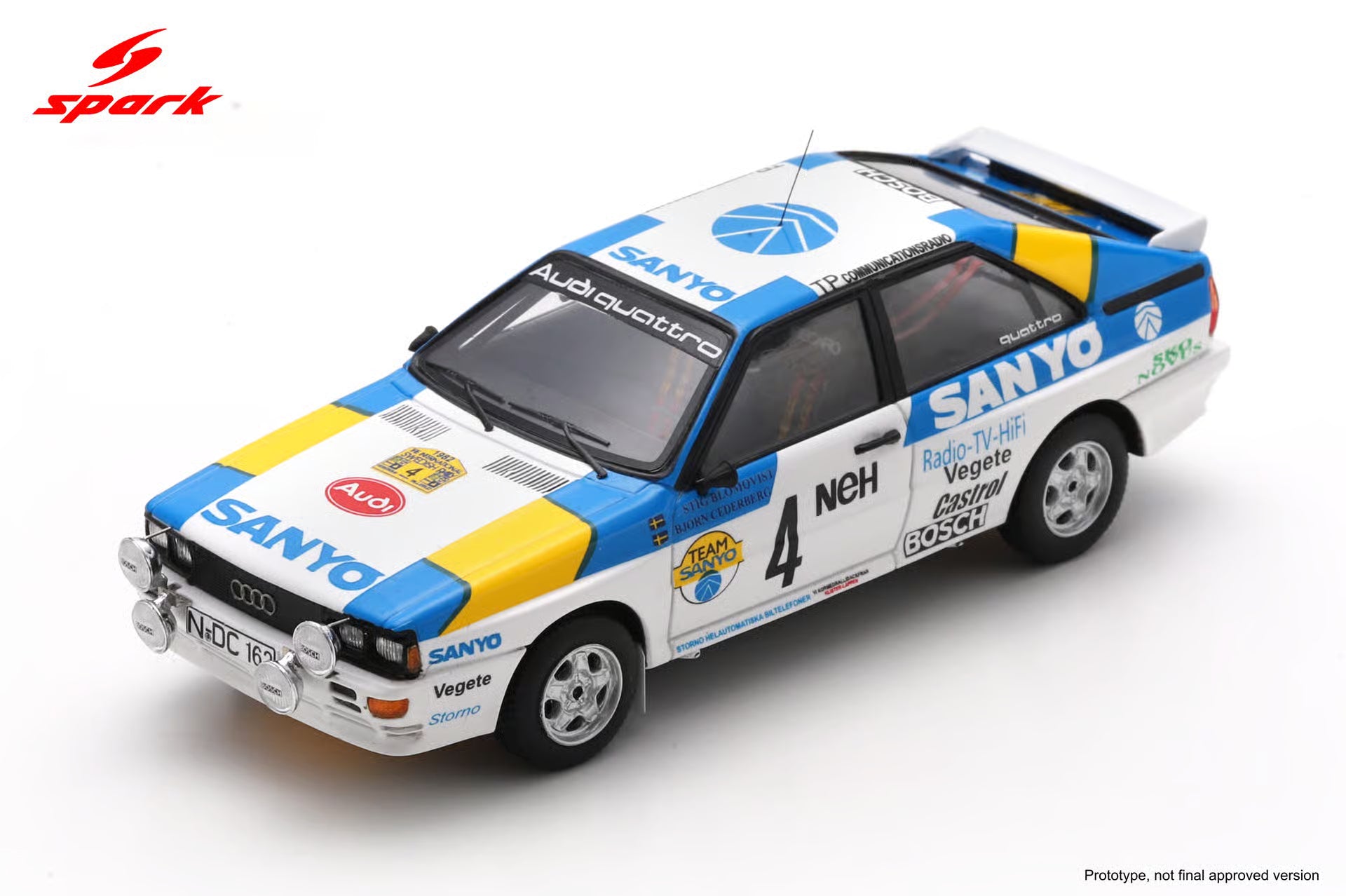 Pre-Order Audi Quattro No.4 Winner Swedish Rally 1982 S. Blomqvist - B. Cederberg