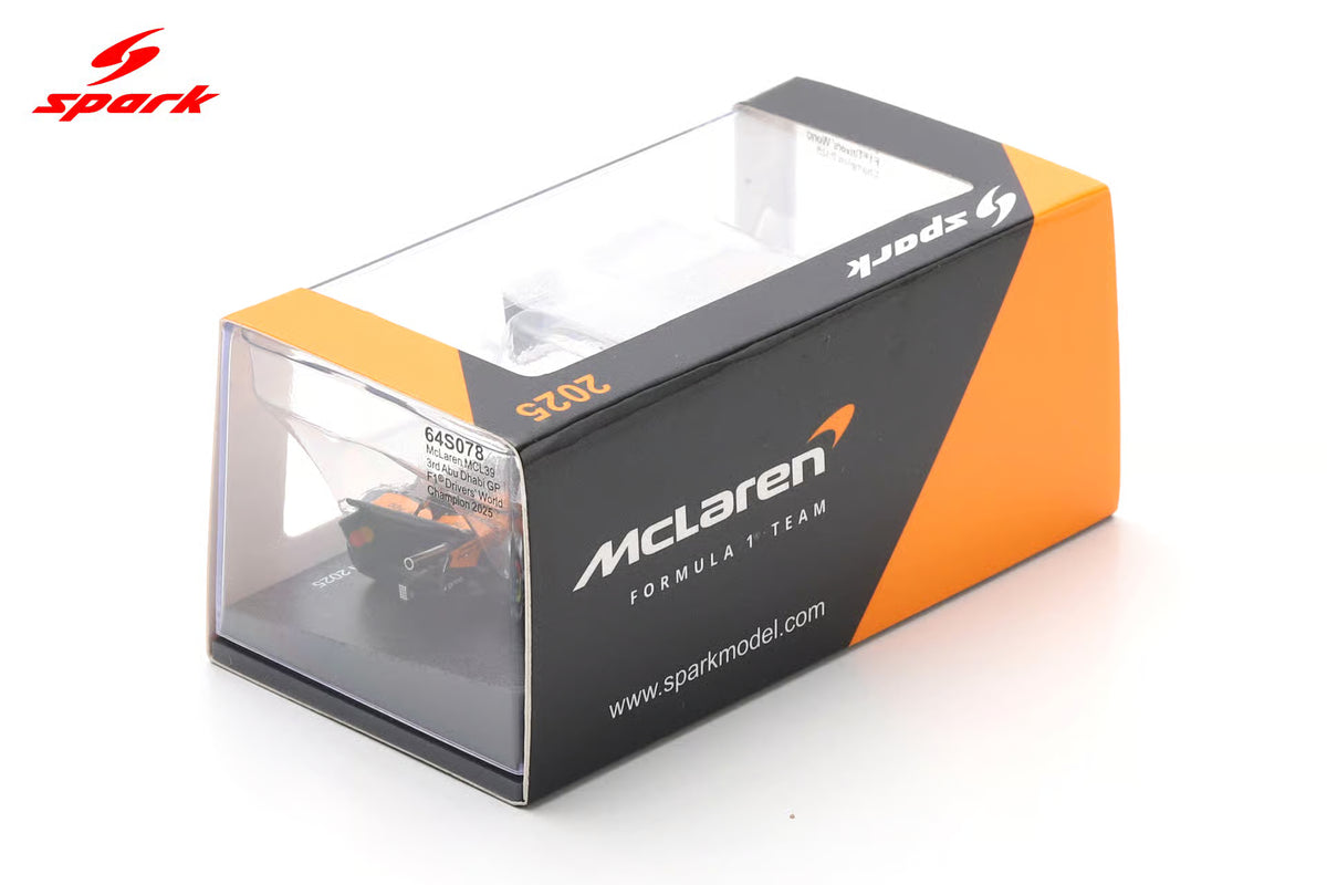 McLaren MCL39 No.4 3rd Abu Dhabi GP 2025 Lando Norris F1 Drivers' World Champion 2025 with pit board