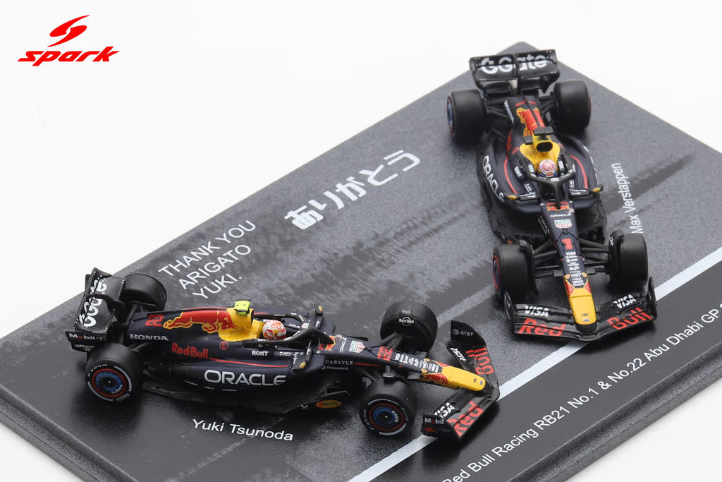 Pre-Order - Oracle Red Bull Racing RB21 No.1 & No.22 Abu Dhabi GP 2025 Max Verstappen & Yuki Tsunoda - Thank You, Yuki 1:64