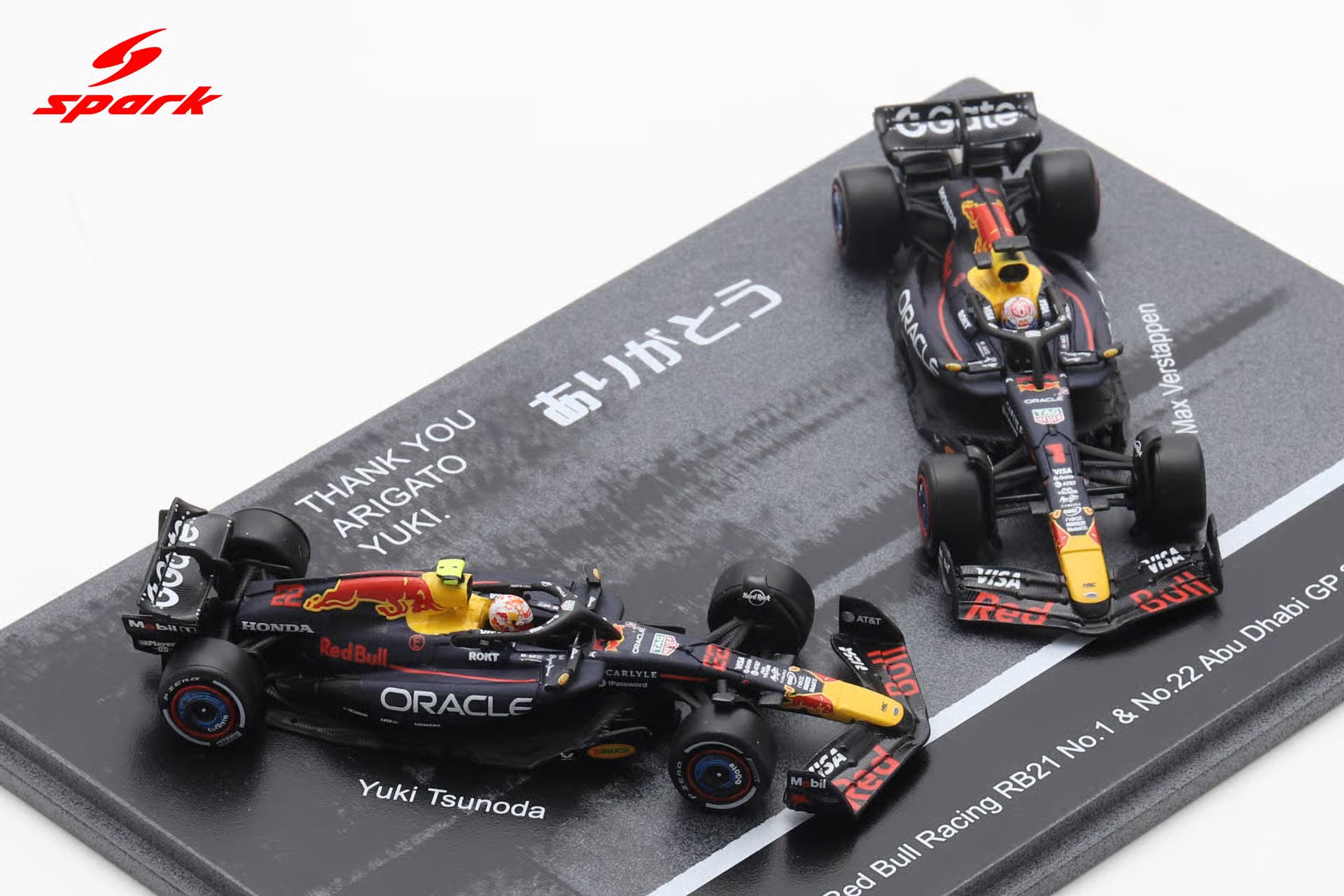 Pre-Order - Oracle Red Bull Racing RB21 No.1 & No.22 Abu Dhabi GP 2025 Max Verstappen & Yuki Tsunoda - Thank You, Yuki 1:64