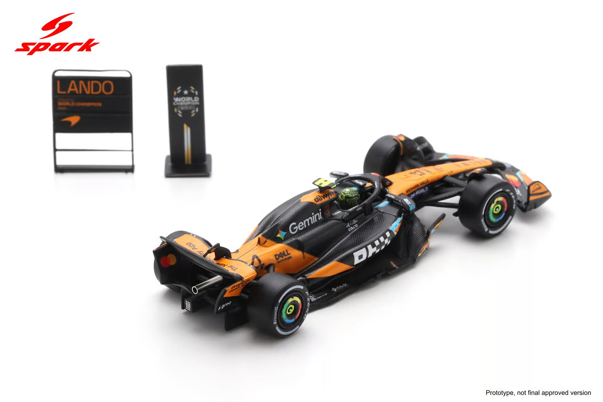 McLaren MCL39 No.4 3rd Abu Dhabi GP 2025 Lando Norris F1 Drivers' World Champion 2025 with pit board